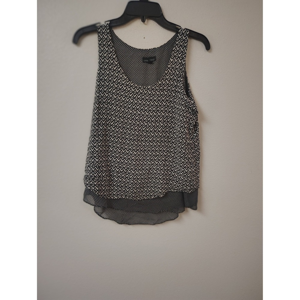 Cynthia Rowley Womens Small Black White Geometric Polka Dot Tiered Tank Blouse